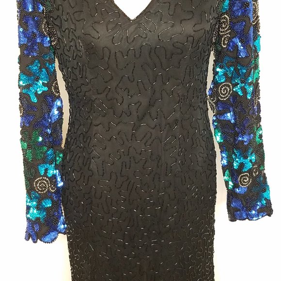 NWT Vintage Scala 100% Silk Beaded Cocktail Dress Gantos - Picture 3 of 13
